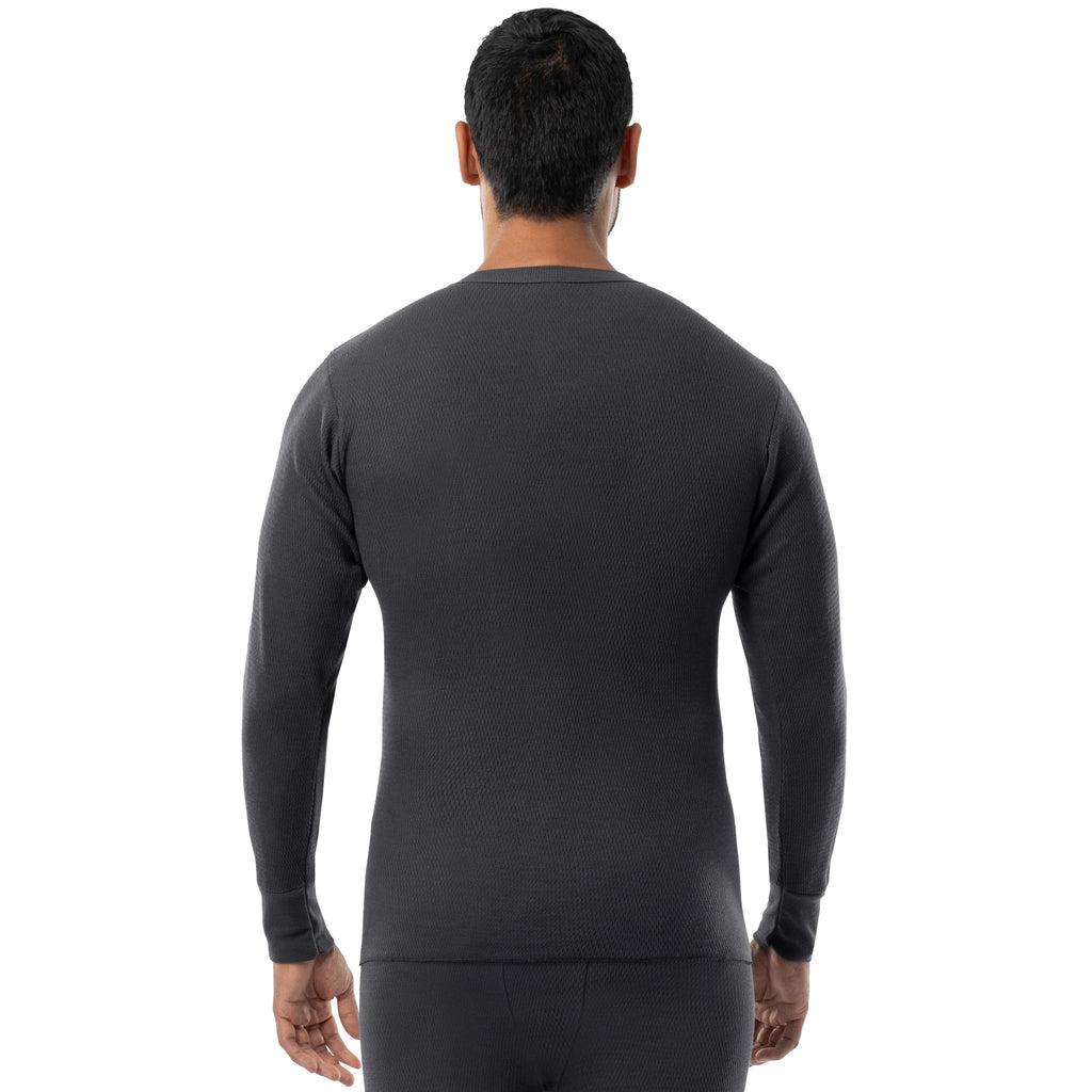 Indera Men's Expedition Weight Cotton Raschel Knit Thermal Crew Black