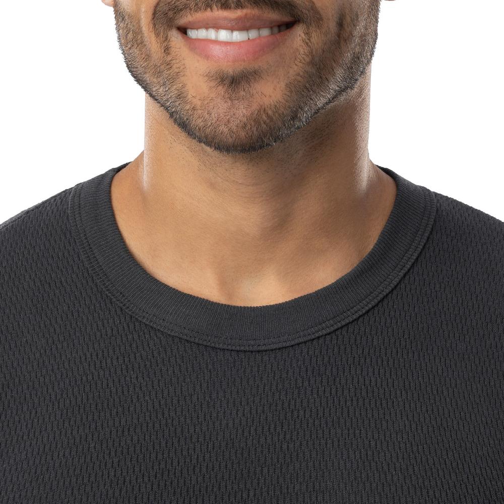 Indera Men's Expedition Weight Cotton Raschel Knit Thermal Crew Black