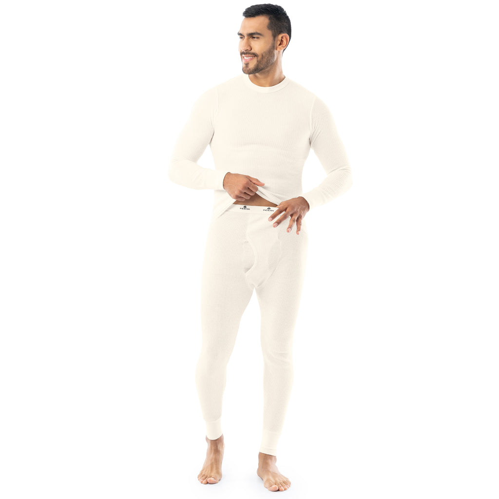 Indera Men's Traditional Long John Set - Top And Pant Natural
