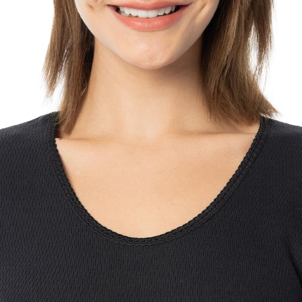 Indera Women's Cotton Raschel Knit Thermal Crew Black