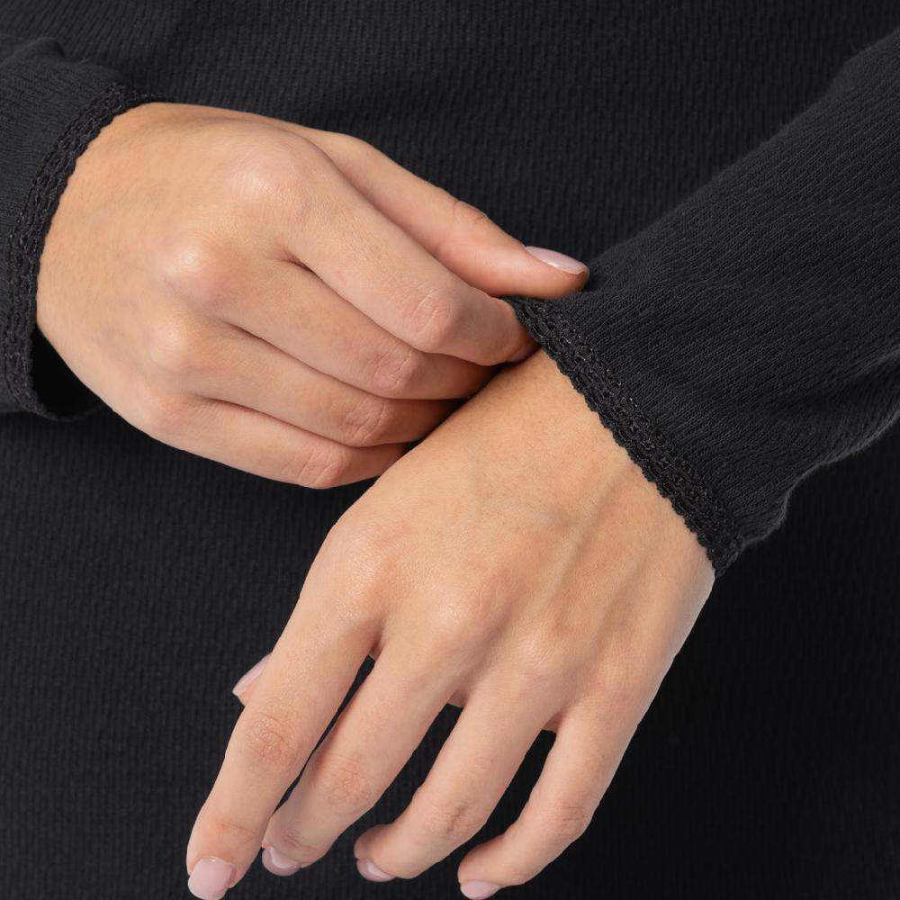 Indera Women's Cotton Raschel Knit Thermal Crew Black