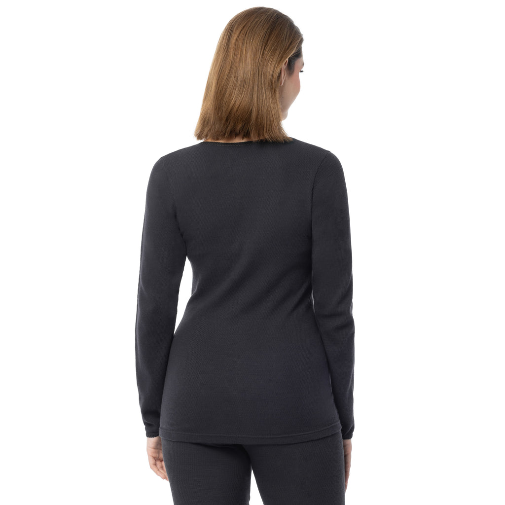 Indera Women's Cotton Raschel Knit Thermal Crew Black