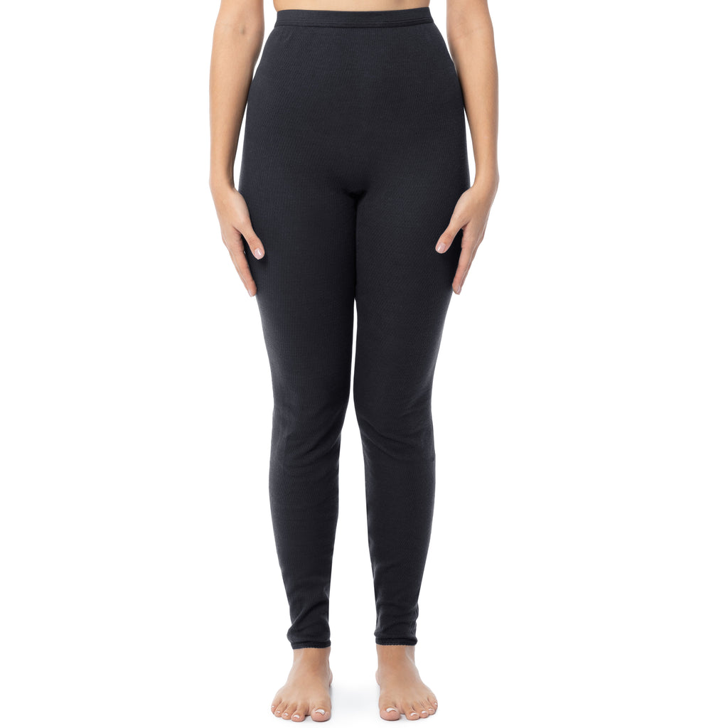 Indera Women's Cotton Raschel Knit Thermal Pant Black