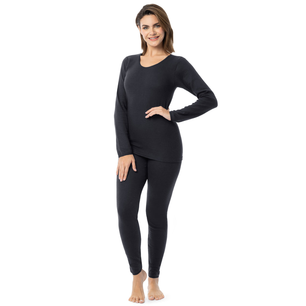 indera Women's Cotton Raschel Knit Thermal Pant Black