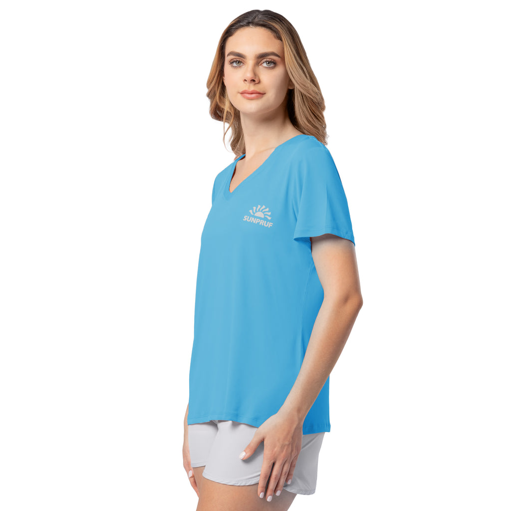 Indera Women's Sunpruf UPF 30 Short Sleeve Sun Protection Shirt Blue
