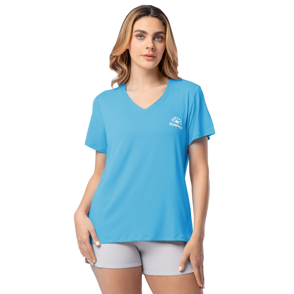 indera Women's Sunpruf UPF 30 Short Sleeve Sun Protection Shirt Blue
