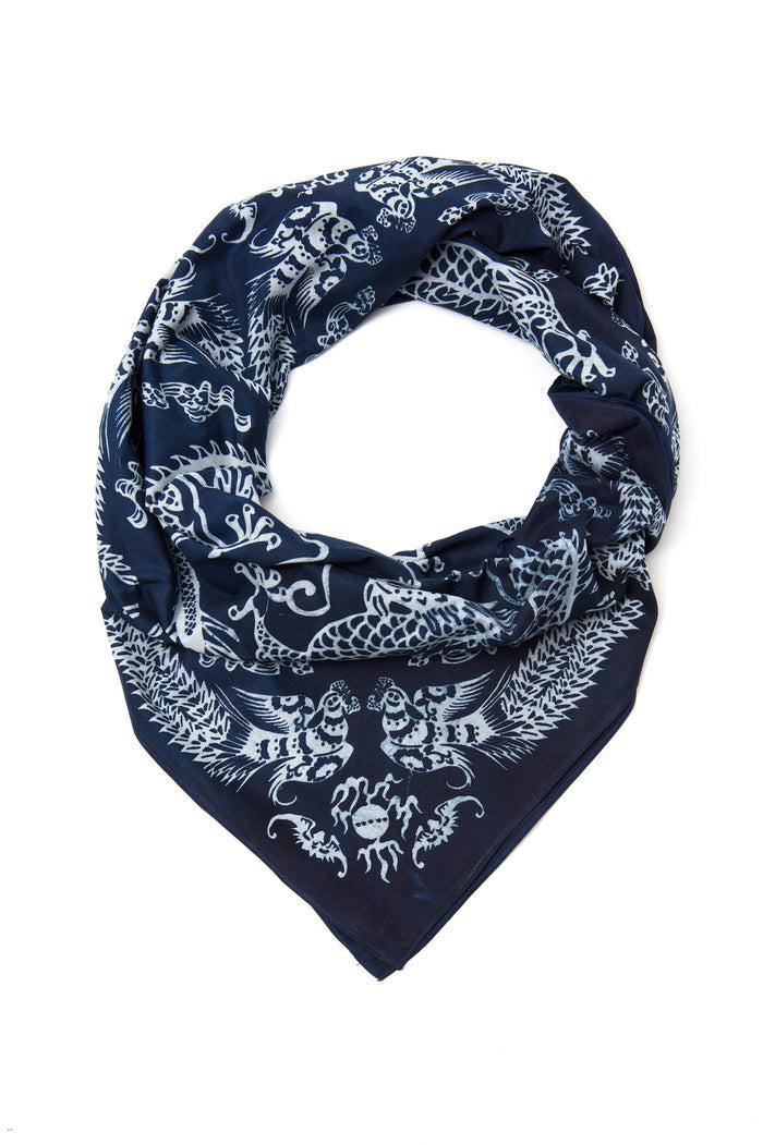 Indigo People DRAGON SQUARE SCARF - Batik Screen Print