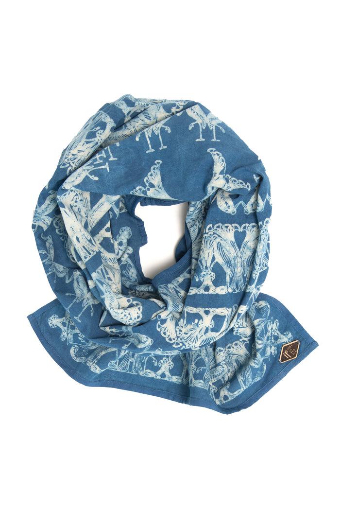 Indigo People BIRDS SCARF - Mud Resist Screen Print