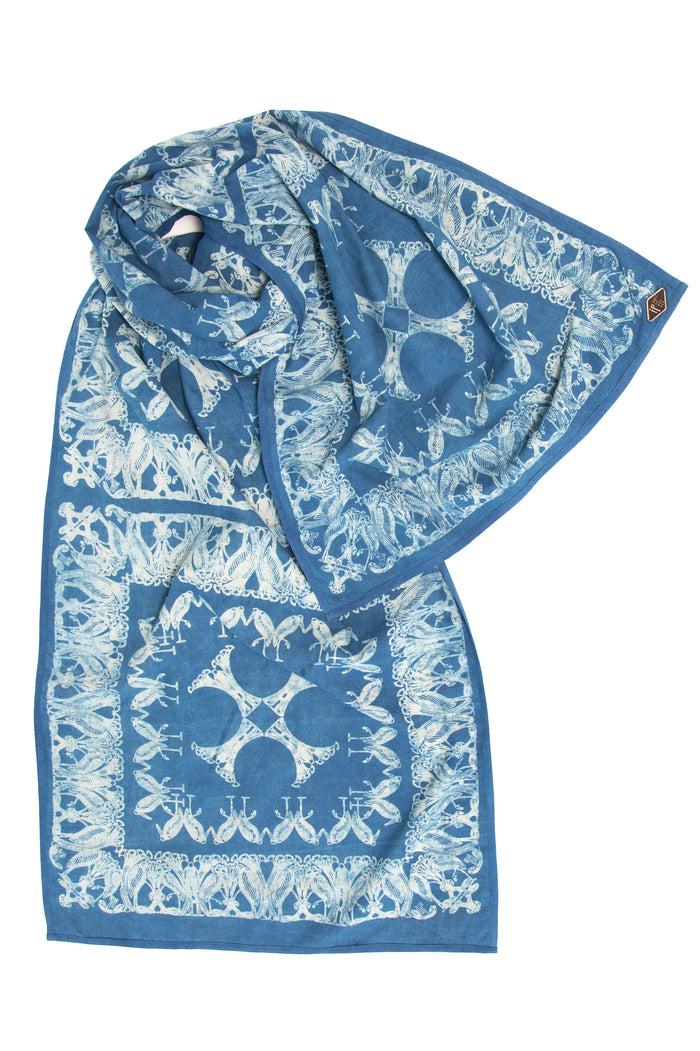 Indigo People BIRDS SCARF - mud resist screen print