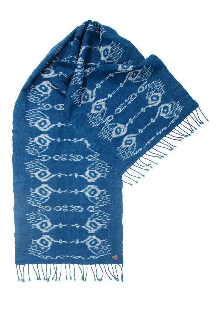 Indigo People PEACOCK SCARF - hand loomed ikat