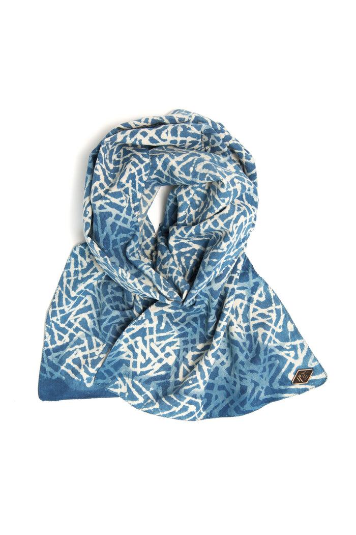 Indigo People LABYRINTH MINI SCARF - mud resist block print + tie & dye