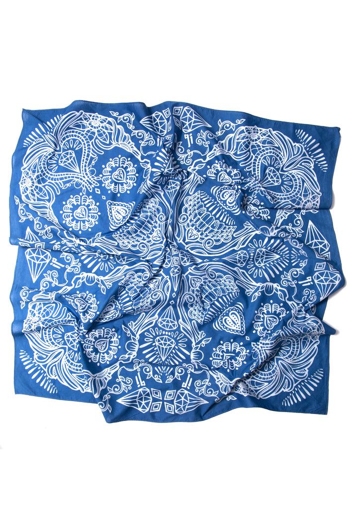 Indigo People SKULL SQUARE SCARF - batik screen print