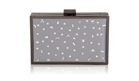 inge christopher Annie Crystal Silk Minaudiere Silver