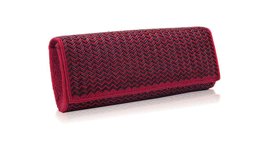 inge christopher Beaded Herringbone Roll Clutch Red