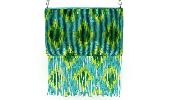 Inge Christopher Beaded Ikat Fringed Crossbody Aqua