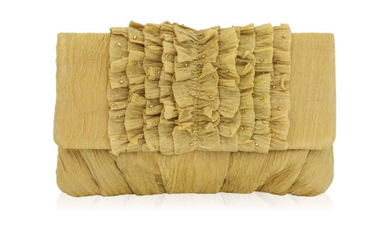 inge christopher Bronte Ruffle Envelope Clutch Gold