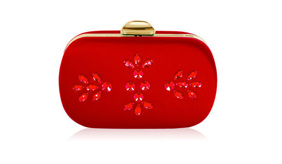 inge christopher Catania Crystal Silk Minaudiere Red