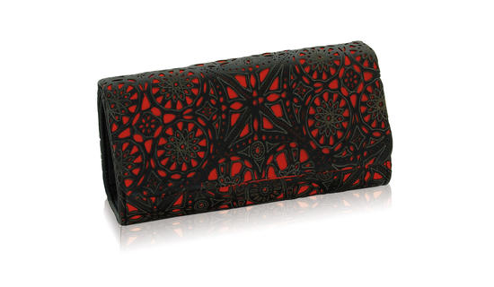 Inge Christopher Charlotte Filligree Leather Clutch Black Pewter