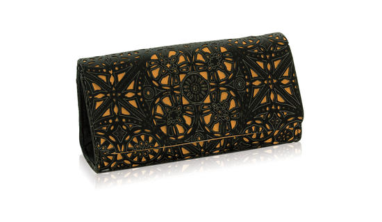 Inge Christopher Charlotte Filligree Leather Clutch Black Pewter