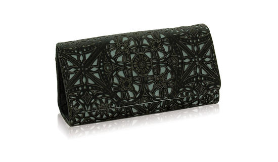 inge christopher Charlotte Filligree Leather Clutch Black Pewter