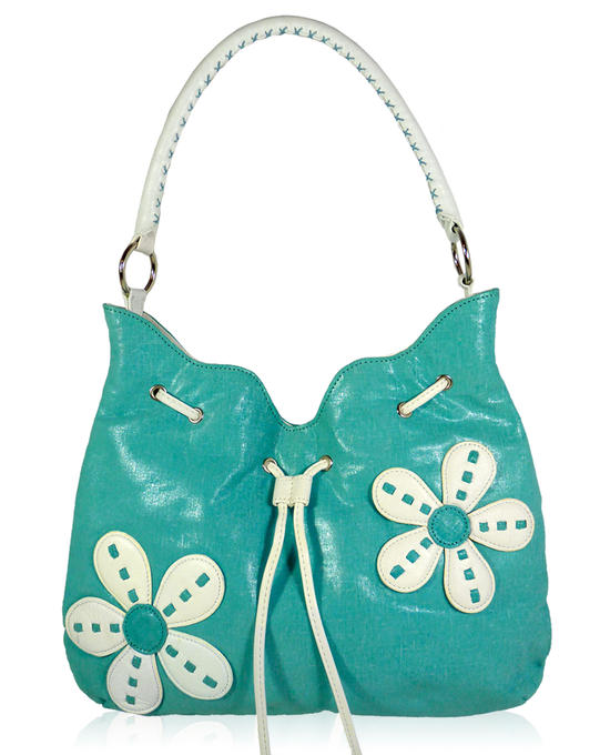 inge christopher Flower Power Leather Hobo Turquoise