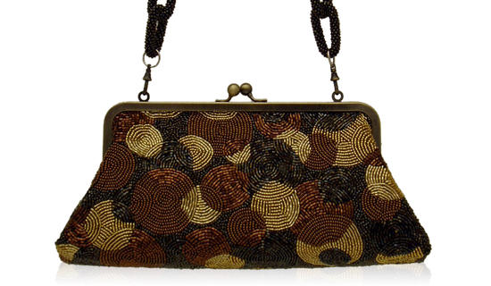 Inge Christopher Graphic Circles Beaded Clutch Bronze