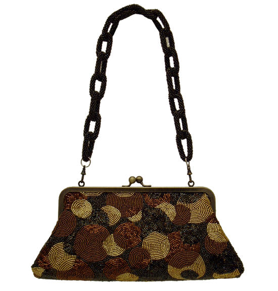 inge christopher Graphic Circles Beaded Clutch Bronze