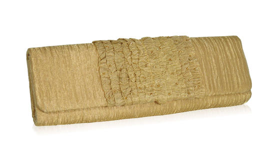 inge christopher Bronte Ruffle Long Clutch Gold