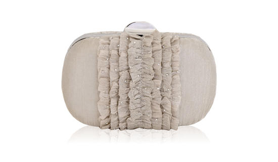inge christopher Bronte Ruffle Minaudiere Pearl