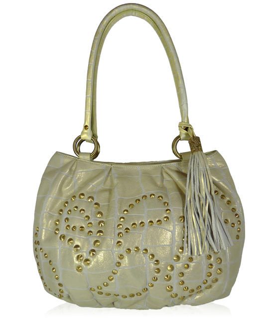 inge christopher Claudette Leather Tote White Gold