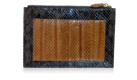Inge Christopher Leandra Snakeskin Clutch Black White