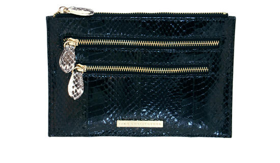 Inge Christopher Leandra Snakeskin Clutch Black White