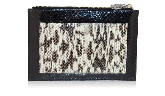 Inge Christopher Leandra Snakeskin Clutch Blue Green