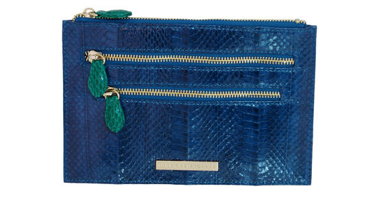Inge Christopher Leandra Snakeskin Clutch Blue Green