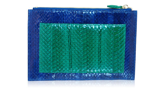 Inge Christopher Leandra Snakeskin Clutch Grey Brown