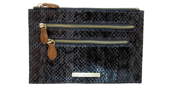 Inge Christopher Leandra Snakeskin Clutch Grey Brown