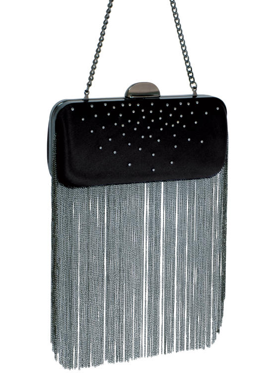 inge christopher Marina Chain Fringe Minaudiere Black