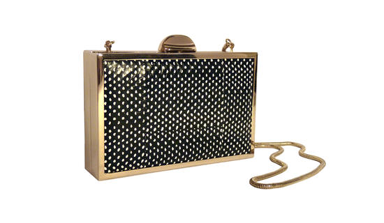 Inge Christopher Nadia Snakeskin Minaudiere Black White