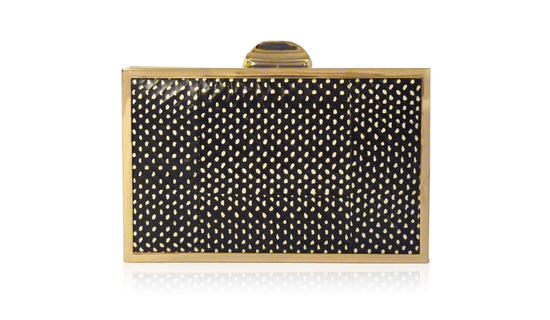 inge christopher Nadia Snakeskin Minaudiere Black White