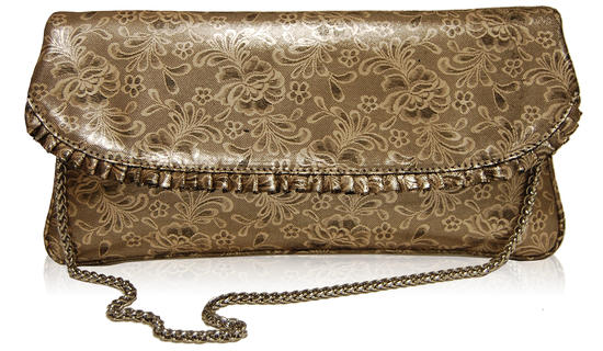 inge christopher Rose Leather Flap Clutch Champagne