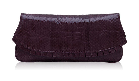 Inge Christopher Roxi Snakeskin Foldover Clutch Oyster