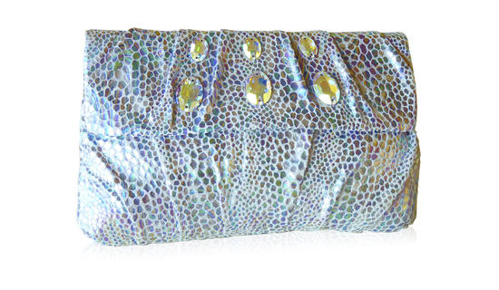 inge christopher Santa Cruz Crystal Pleat Clutch Silver Multi