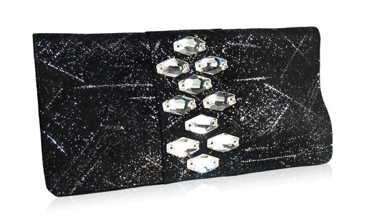 Inge Christopher Stella Crystal Foldover Clutch Black