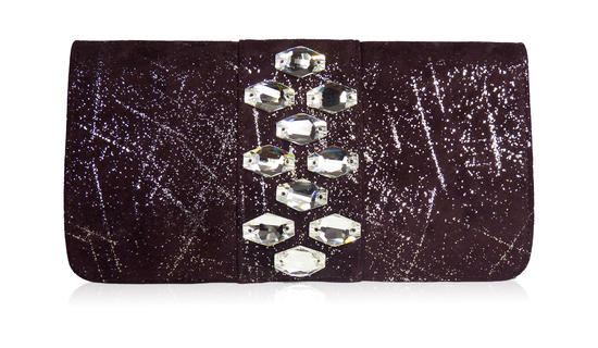 inge christopher Stella Crystal Foldover Clutch Black Cherry
