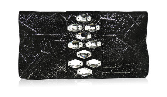 inge christopher Stella Crystal Foldover Clutch Black
