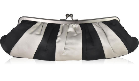 inge christopher Victoria Long Fan Clutch Black Silver