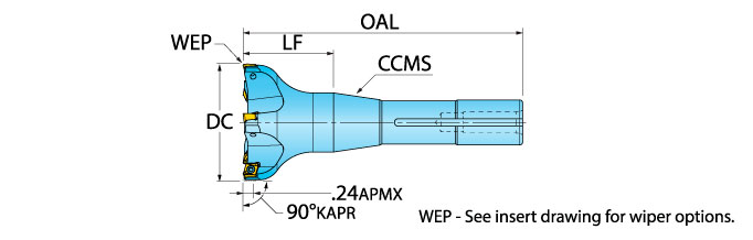 Ingersoll Series: 1TJ1D - 90° End Mill For Knee Mills