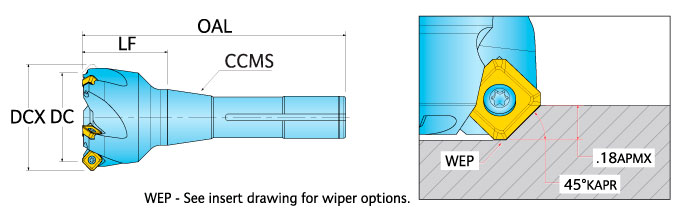 Ingersoll Series: 15N1F_R00 - 45° End Mill For Knee Mills