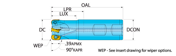 Ingersoll Series: 1VX1F_R02 - 90° Mill Lg Cnr Rad & Hi-Feed
