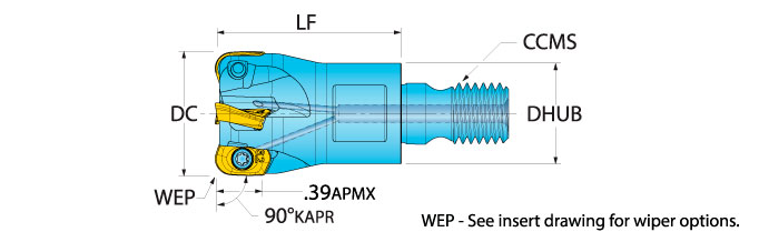 Ingersoll Series: 1VX1F_R02 - 90° Mill Lg Cnr Rad & Hi-Feed